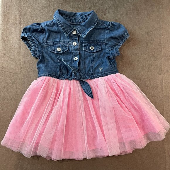 GUESS Pink Tulle & Blue Denim Fairy Dress Embellished Toddler Girl 24m (SKU: 3G) - Picture 1 of 7